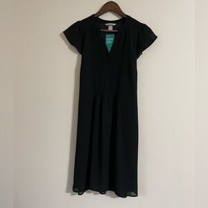 H&M Black Chiffon Dress with Tie Belt and Cap Sleeves and Satin Lining